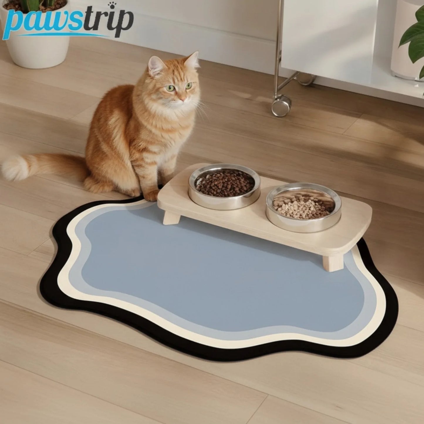 Tapis d'alimentation absorbant et antidérapant pour chien et chat - vue de biais