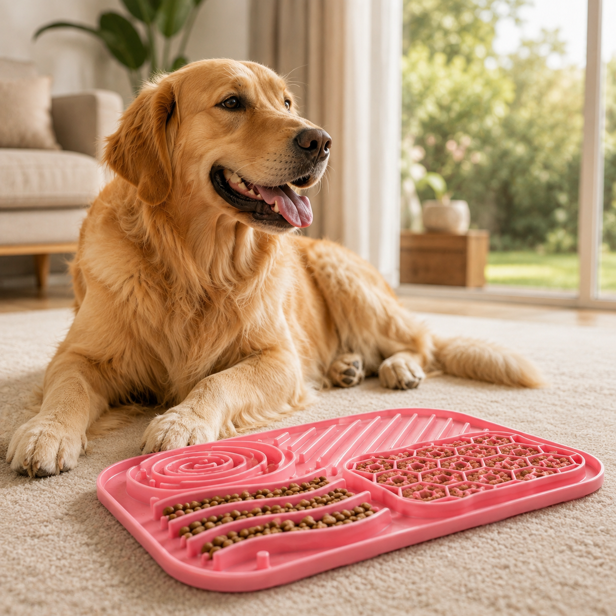 Tapis à lécher haut de gamme pour chien et chat - en situation d'utilisation - Dogvogue