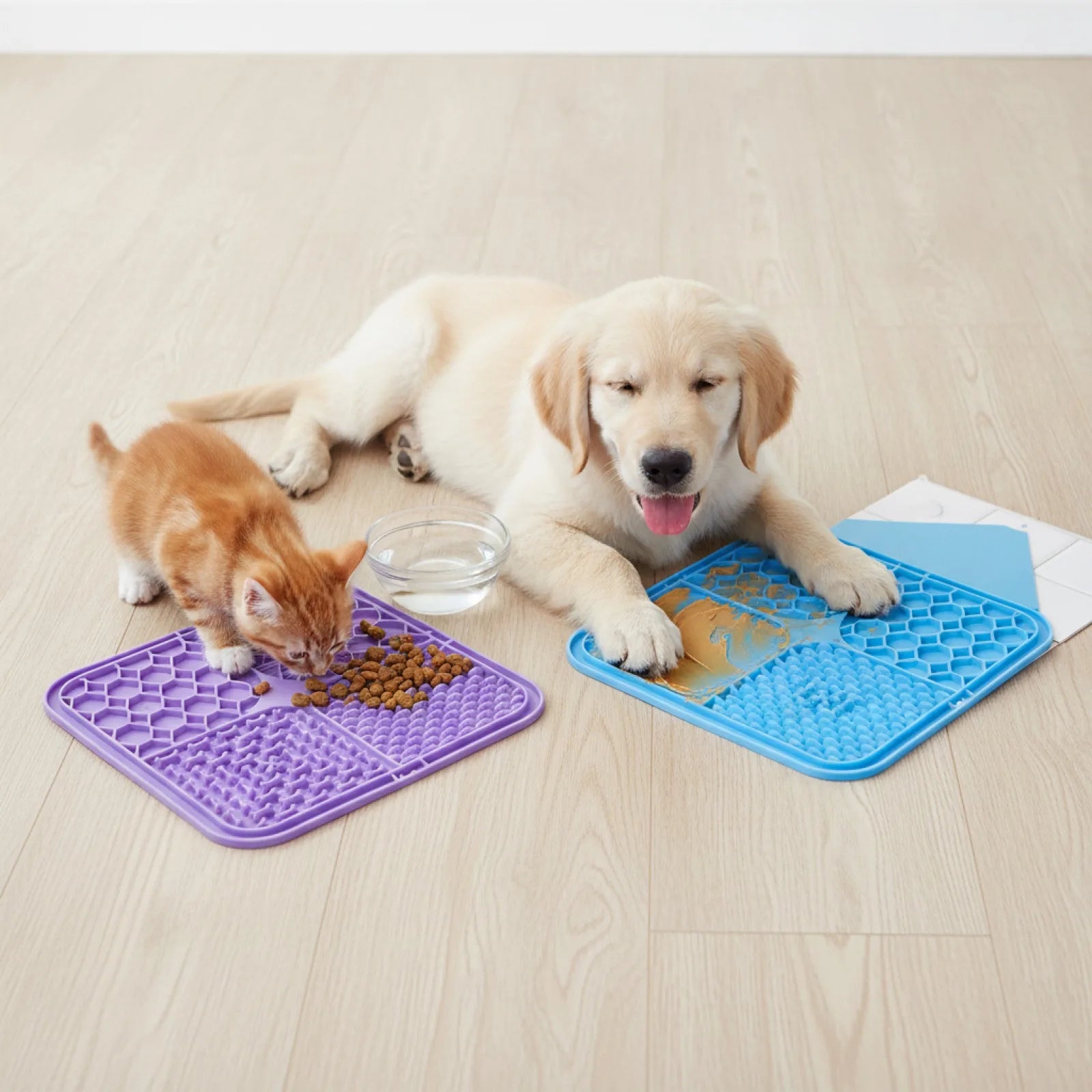 Tapis lick mat silicone anti-stress chien - en situation